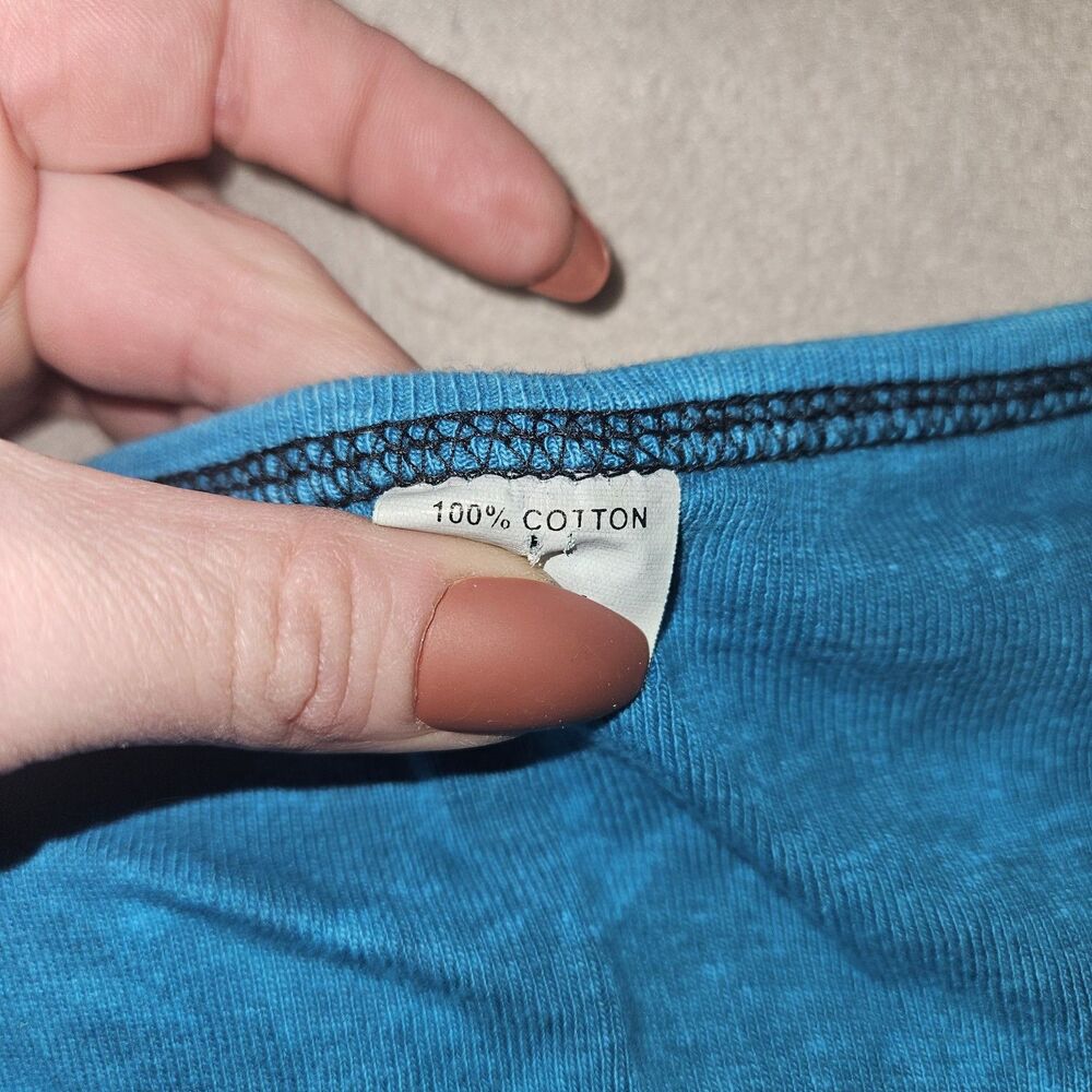 Womens XS Distresed Short Sleeve Top Brown Blue Grunge Boho Hippie 100% Cotton - Picture 2 of 7